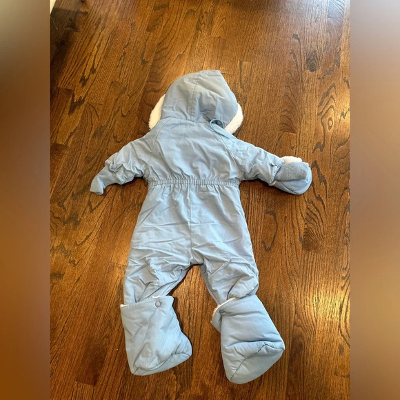FISHER PRICE Baby Boy Snow Suit SZ 12M VTG 1985 USA Blue Ticking Stripe Ruffles - Picture 11 of 12